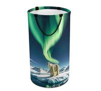 DWTJKMS Northern Lights Grand panier à linge pliable avec poignées de transport facile Motif ours polaire