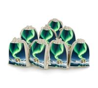DWTJKMS Northern Lights Lot de 8 petites pochettes cadeaux portables avec cordon de serrage réutilisables en coton et lin pour mariage, voyage, bureau, entraînement (unisexe)