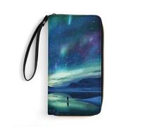 DWTJKMS Northern Lights Portefeuille long fin en cuir synthétique pour homme et femme Portefeuille minimaliste avec fentes pour cartes, blanc, 19,7 x 10,5 cm, blanc, 19.7x10.5cm