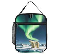 DWTJKMS Northern Lights Sac à déjeuner isotherme pour homme et femme avec poignée réutilisable Motif ours polaire