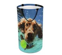 DWTJKMS Panier à linge amusant pour chien de natation, panier à vêtements sales pliable avec poignées de transport facile, grand panier de rangement pour buanderie, dortoir, famille