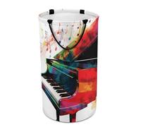 DWTJKMS Panier à linge coloré avec clavier de piano musical, panier à linge sale pliable avec poignées de transport facile, grand panier de rangement pour buanderie, dortoir, famille