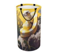 DWTJKMS Panier à linge en python jaune et blanc, panier à linge sale pliable avec poignées de transport facile, grand panier de rangement pour buanderie, dortoir, famille
