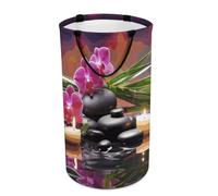 DWTJKMS Panier à linge pliable avec poignées de transport facile et motif fleurs en fontaine, pierres de massage, grand panier de rangement pour buanderie, dortoir, famille