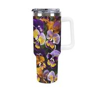 DWTJKMS Pansy Perfection - Gobelet en acier inoxydable de 1200 ml, étanche, grande capacité pour voiture avec poignée et paille, gobelet isotherme à double paroi, réutilisable, garde froid ou chaud