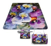 DWTJKMS Pansy Perfection Tapis de pique-nique pliable et imperméable avec sac fourre-tout Grand tapis de pique-nique d'extérieur 147,3 x 147,3 cm Couverture de camping pour plage, parc, voyage