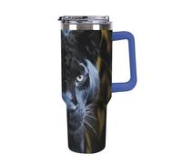 DWTJKMS Panther aux yeux bleus - Gobelet en acier inoxydable de 1200 ml - Anti-fuite - Grande capacité - Tasse de voiture avec poignée et paille - Gobelet isotherme à double paroi sous vide