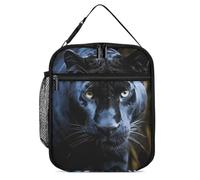DWTJKMS Panther Sac à déjeuner isotherme avec yeux bleus, étanche pour homme et femme, avec poignée, boîte à déjeuner isotherme réutilisable pour bureau, travail, pique-nique