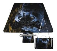 DWTJKMS Panther Tapis de pique-nique aux yeux bleus, tapis de sable pliable et imperméable avec sac fourre-tout, grand tapis de pique-nique en plein air 147,3 x 147,3 cm, couverture de camping pour