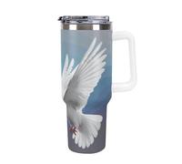 DWTJKMS Peace Dove Gobelet en acier inoxydable de 1200 ml - Anti-fuite - Grande capacité - Tasse de voiture avec poignée et paille - Gobelet isotherme à double paroi sous vide - Réutilisable - Garde