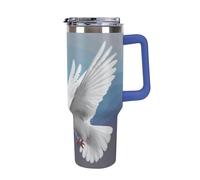 DWTJKMS Peace Dove Gobelet en acier inoxydable de 1200 ml - Anti-fuite - Tasse de voiture de grande capacité avec poignée et paille - Gobelet isotherme à double paroi sous vide - Réutilisable - Garde