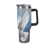 DWTJKMS Peace Dove Gobelet en acier inoxydable de 1200 ml étanche - Tasse de voiture avec poignée et paille - Tasse isotherme à double paroi sous vide réutilisable pour garder les boissons froides ou