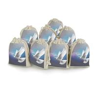 DWTJKMS Peace Dove Lot de 8 petites pochettes cadeaux portables avec cordon de serrage réutilisables en coton et lin pour mariage, voyage, bureau, entraînement (unisexe)