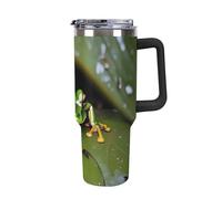 DWTJKMS Peace Tree Frog Gobelet en acier inoxydable étanche de grande capacité avec poignée et paille - Tasse isotherme à double paroi sous vide - Réutilisable - Garde les boissons froides ou chaudes