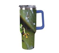 DWTJKMS Peace Tree Frog Gobelet en acier inoxydable étanche de grande capacité avec poignée et paille - Tasse isotherme à double paroi sous vide réutilisable pour garder au froid ou au chaud - Bleu