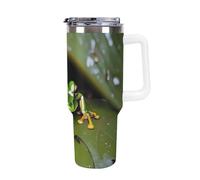 DWTJKMS Peace Tree Frog Gobelet en acier inoxydable étanche de grande capacité avec poignée et paille - Tasse isotherme à double paroi sous vide - Réutilisable - Garde les boissons froides ou chaudes