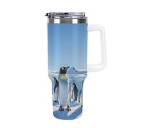 DWTJKMS Penguin Antarctica Ice Gobelet en acier inoxydable étanche de grande capacité avec poignée et paille - Tasse isotherme à double paroi sous vide - Réutilisable - Garde les boissons froides ou