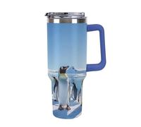 DWTJKMS Penguin Antarctica Ice Gobelet en acier inoxydable étanche de grande capacité avec poignée et paille - Tasse isotherme à double paroi sous vide réutilisable pour garder au froid ou au chaud