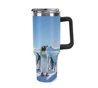 DWTJKMS Penguin Antarctica Ice Gobelet en acier inoxydable étanche de grande capacité avec poignée et paille - Tasse isotherme à double paroi sous vide réutilisable pour garder les boissons froides ou