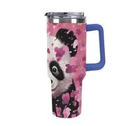 DWTJKMS Pink Panda Gobelet en acier inoxydable et coton de 1 200 ml - Anti-fuite - Tasse de voiture avec poignée et paille - Tasse isotherme à double paroi sous vide - Réutilisable - Garde au froid ou