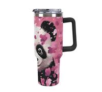 DWTJKMS Pink Panda Gobelet en acier inoxydable et coton de 1 200 ml - Anti-fuite - Tasse de voiture avec poignée et paille - Gobelet isotherme à double paroi sous vide - Réutilisable - Garde les