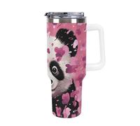 DWTJKMS Pink Panda Gobelet en acier inoxydable et coton de 1 200 ml - Anti-fuite - Tasse de voiture de grande capacité avec poignée et paille - Gobelet isotherme à double paroi sous vide