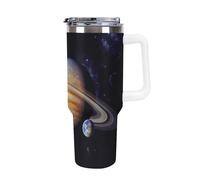 DWTJKMS Planet Jupiter Gobelet en acier inoxydable étanche de grande capacité avec poignée et paille - Tasse isotherme à double paroi sous vide réutilisable pour garder le froid ou le chaud - Blanc