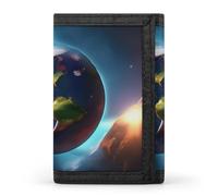 DWTJKMS Planet Portefeuille minimaliste à trois volets pour homme Portefeuille moderne tendance antivol pour cartes et espèces