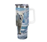 DWTJKMS Polar Bear Ice - Gobelet en acier inoxydable étanche de grande capacité avec poignée et paille - Tasse isotherme à double paroi sous vide - Réutilisable - Garde les boissons froides ou chaudes