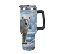 DWTJKMS Polar Bear Ice - Gobelet en acier inoxydable étanche de grande capacité avec poignée et paille - Tasse isotherme à double paroi sous vide - Réutilisable - Garde les boissons froides ou chaudes