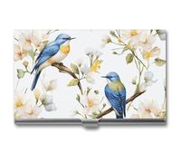 DWTJKMS Porte-cartes de visite en alliage d'aluminium avec fleurs et oiseaux en forme d'aquarelle pour homme et femme, étui professionnel pour cartes de crédit, carte d'identité, cadeau unique,