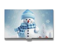 DWTJKMS Porte-cartes de visite en alliage d'aluminium avec motif bonhomme de neige mignon pour homme et femme, étui professionnel pour cartes de crédit, carte d'identité, cadeau unique, Argenté.