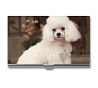 DWTJKMS Porte-cartes de visite en alliage d'aluminium avec motif caniche français - Pour homme et femme - Cadeau unique, Argenté.