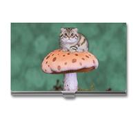 DWTJKMS Porte-cartes de visite en alliage d'aluminium avec motif chat sur champignon pour homme et femme, étui professionnel pour cartes de crédit, carte d'identité, cadeau unique, Argenté.