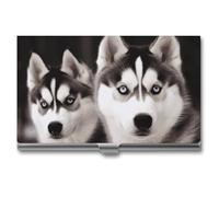 DWTJKMS Porte-cartes de visite en alliage d'aluminium avec motif chien Husky pour homme et femme, étui professionnel pour cartes de crédit et d'identité, cadeau unique, Argenté.