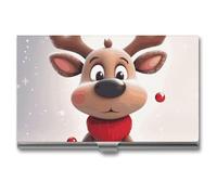 DWTJKMS Porte-cartes de visite en alliage d'aluminium avec motif de renne de Noël mignon pour homme et femme, étui professionnel pour cartes de crédit, carte d'identité, cadeau unique, Argenté.