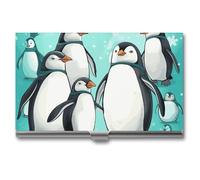 DWTJKMS Porte-cartes de visite en alliage d'aluminium avec motif pingouins mignons pour homme et femme, étui professionnel pour cartes de crédit, carte d'identité, cadeau unique, Argenté.