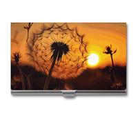 DWTJKMS Porte-cartes de visite en alliage d'aluminium avec motif pissenlit coucher de soleil - Pour homme et femme - Cadeau unique, Argenté.