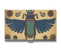 DWTJKMS Porte-cartes de visite en alliage d'aluminium avec motif scarabée égyptien, pour homme et femme, étui professionnel pour cartes de crédit, carte d'identité, cadeau unique, Argenté.