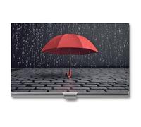 DWTJKMS Porte-cartes de visite en alliage d'aluminium avec parapluie rouge en forme de pluie pour homme et femme, étui professionnel pour cartes de crédit, carte d'identité, cadeau unique, Argenté.