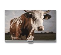 DWTJKMS Porte-cartes de visite en alliage d'aluminium en forme de vache pour homme et femme, étui professionnel pour cartes de crédit, carte d'identité, cadeau unique, Argenté.