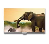 DWTJKMS Porte-cartes de visite en alliage d'aluminium en forme d'éléphant d'Afrique pour homme et femme, étui professionnel pour cartes de crédit, carte d'identité, cadeau unique, Argenté.