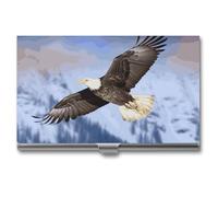 DWTJKMS Porte-cartes de visite en alliage d'aluminium pour homme et femme - Cadeau unique - Motif aigle à tête blanche, Argenté.