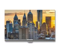 DWTJKMS Porte-cartes de visite en alliage d'aluminium pour homme et femme - Cadeau unique - Motif crépuscule et coucher de soleil, Argenté.