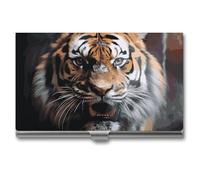 DWTJKMS Porte-cartes de visite en alliage d'aluminium pour homme et femme - Cadeau unique - Motif tigre dans une cage, Argenté.