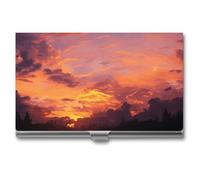 DWTJKMS Porte-cartes de visite en alliage d'aluminium pour homme et femme, motif coucher de soleil au crépuscule, étui professionnel pour cartes de crédit, carte d'identité, cadeau unique, Argenté.