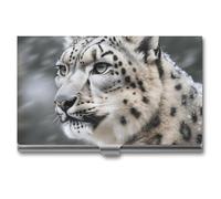 DWTJKMS Porte-cartes de visite en alliage d'aluminium pour homme et femme Motif léopard des neiges, Argenté.