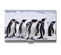 DWTJKMS Porte-cartes de visite en alliage d'aluminium pour homme et femme - Motif pingouins de l'Antarctique - Cadeau unique, Argenté.