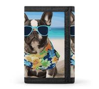 DWTJKMS Portefeuille d'été minimaliste à trois volets pour homme Motif bouledogue français