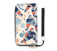 DWTJKMS Portefeuille long à motifs créatifs Hockey Elements Portefeuille fin en cuir PU pour hommes femmes portefeuille minimaliste avec fentes pour cartes, blanc, 20 x 10,5 cm, blanc, 20x10.5cm